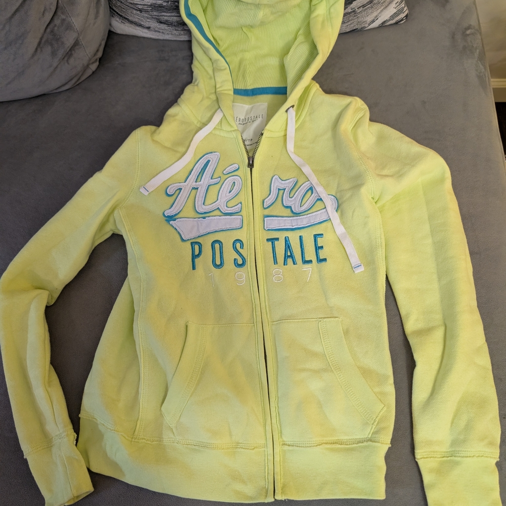 Aeropostale Women's Yellow Zip Up Hoodie.